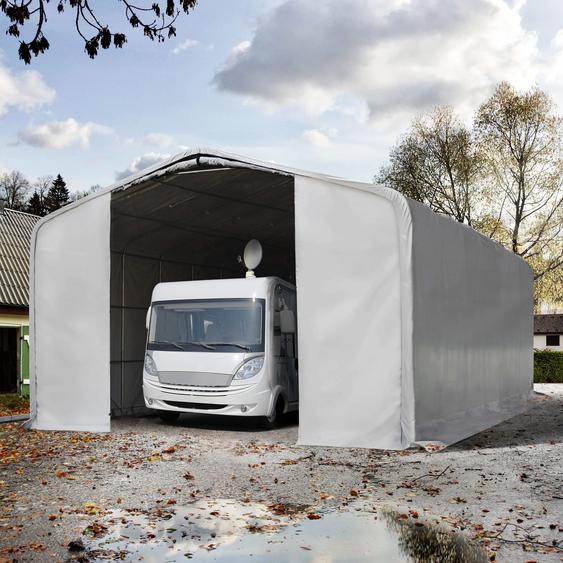 8x12 m, Tente garage de stockage, PRIMEtex 2300, porte 4,0x4,7 m, anti-feu, gris, avec statique (type de sol : béton) - (99463)