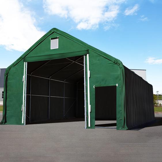 8x8 m hangar, porte 4x3,4 m, PRIMEtex 2300, anti-feu, vert foncé, avec statique (type de sol : terre) - (48676)