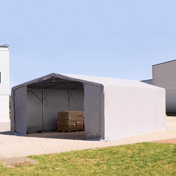 8x8 m hangar, PRIMEtex 2300, anti-feu, H. 3 m avec portes à fermeture éclair, gris, avec statique (type de sol : terre) - (93978)