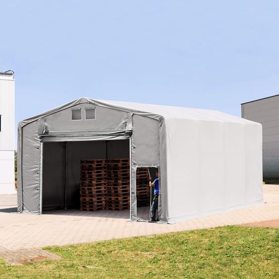 8x8 m hangar, PRIMEtex 2300, anti-feu, H. 3m avec porte actionnée par traction, gris, avec statique (type de sol : terre) - (93979)