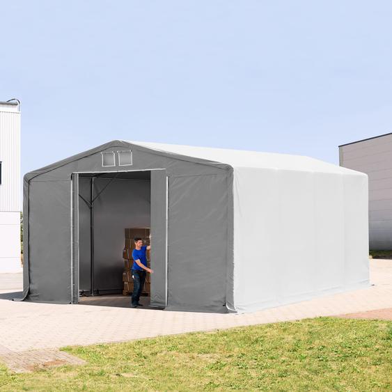 8x8 m hangar, PRIMEtex 2300, anti-feu, H. 4 m avec porte coulissante, gris, avec statique (type de sol : terre) - (93995)