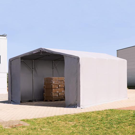 8x8 m hangar, PRIMEtex 2300, anti-feu, H. 4 m avec portes à fermeture éclair, gris, avec statique (type de sol : terre) - (93993)