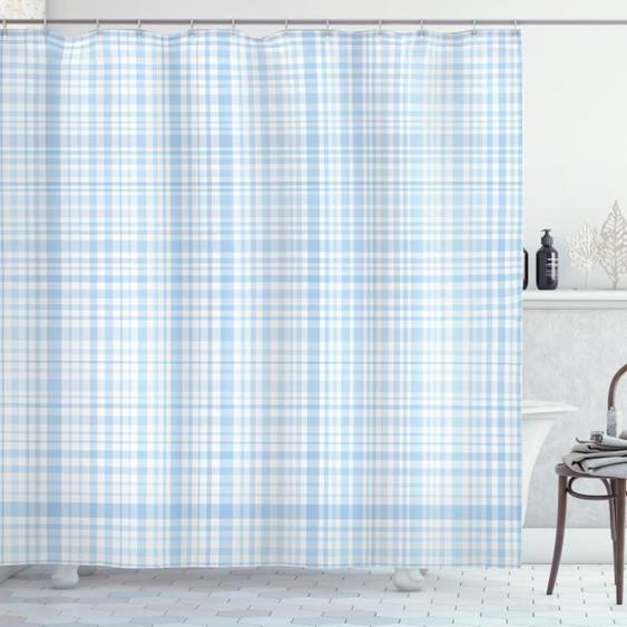 Rideau de douche - ABAKUHAUS - Motif traditionnel Plaid - 175x200cm - Bleu Blanc