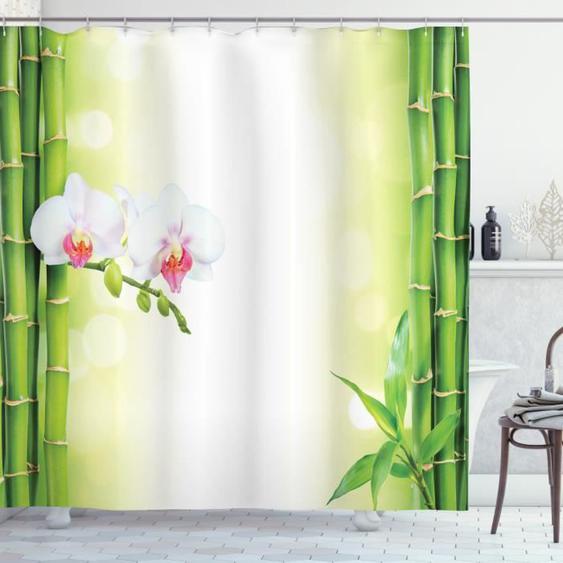 Rideau de Douche ABAKUHAUS - Orchidées Branches bambou - 175x240cm - Vert - Contemporain - Design