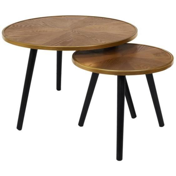 Accueil - HOME DECO FACTORY - Set de 2 tables gigognes rondes en bois et métal - Marron/Noir - D 60/40 x H 40/33 cm