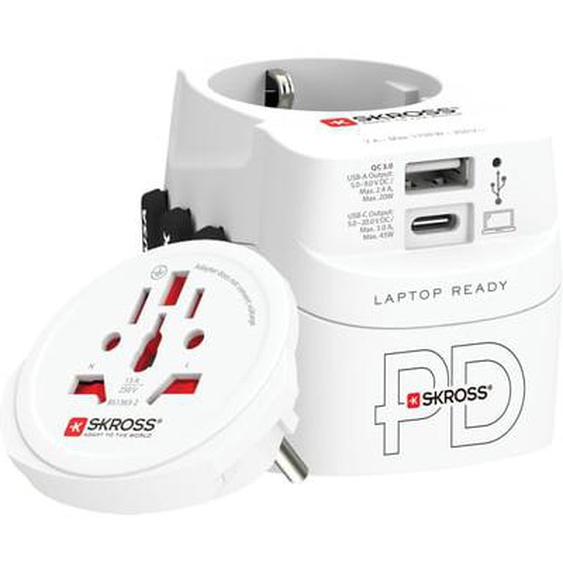 Adaptateur de voyage Monde vers monde + 1 USB A + 1 USB C