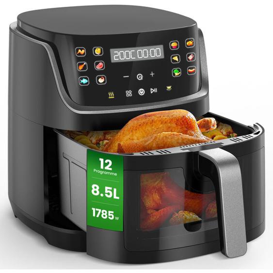 Air Fryer xxl 8.5L avec Écran Tactile led, 12 Fonctions, Friteuse Sans Huile avec Fenêtre, Lavable au Lave-Vaisselle, 1785W Friteuse Air Fryer