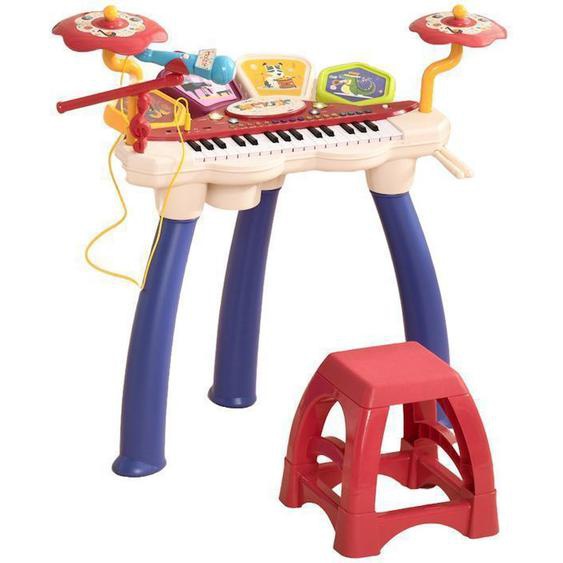 Aiyaplay Piano Enfant, Clavier Électronique Batterie 2 En 1, 32 Touches Multifonctions Imitation Instrument Musique, Multicolore Rouge