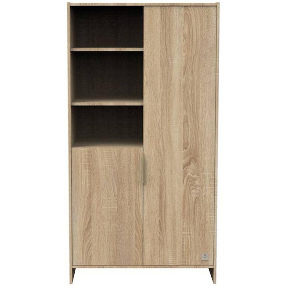 Armoire 2 Portes Et 3 Niches Avec Poignées Dorées Décor Chêne Doré Beige