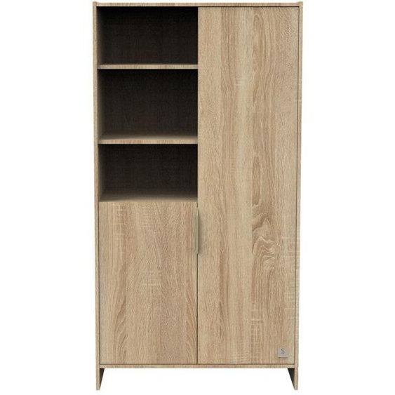 Armoire 2 portes et 3 niches avec poignées dorées décor chêne doré