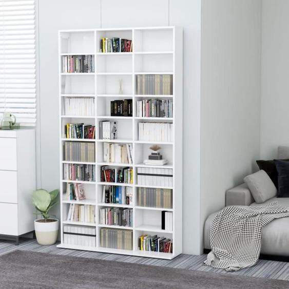 Armoire à CD - Blanc brillant - 102x23x177,5 cm - Aggloméré