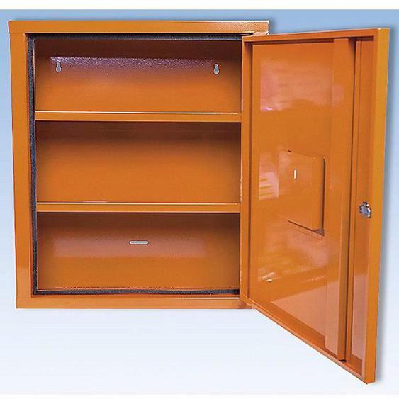 Armoire à pharmacie conforme à la norme DIN 13169 - à 1 porte, orange sécurité, h x l x p 560 x 490 x 200 mm sans contenu - armoire