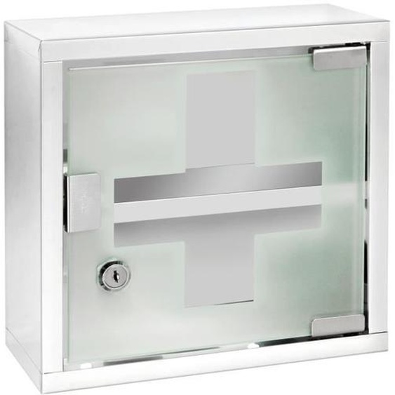 Armoire à pharmacie en Inox - WENKO - L. 25 x l. 25 cm - Porte verrouillable - 2 étagères