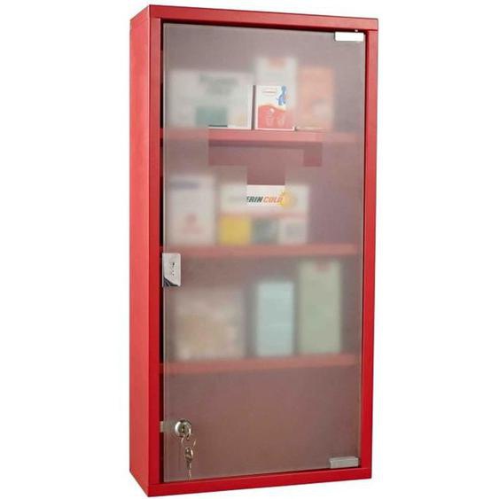 Armoire à Pharmacie HOMCOM 3 étagères 4 Niveaux verrouillable Porte Verre trempé dépoli Logo Croix Acier Rouge