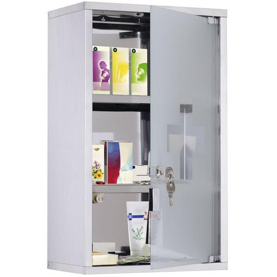 Armoire à pharmacie HOMCOM murale à 3 niveaux en acier inoxydable avec porte verrouillable en verre avec 2 clés étagères argent