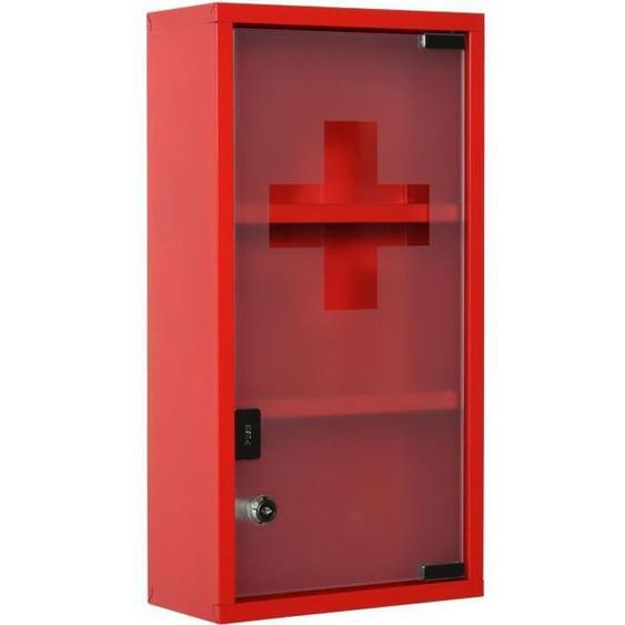 Armoire à Pharmacie Kleankin - 2 étagères 3 Niveaux - Porte Verre trempé dépoli - 25L x 12l x 48H cm - Rouge