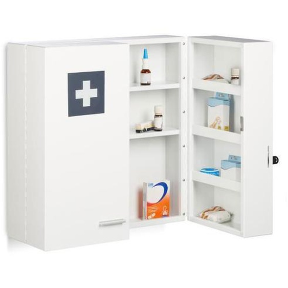 Relaxdays Armoire à pharmacie, verrouillable, 11 compartiments, acier, HLP: 53 x 53 x 21,5 cm, double porte, blanche