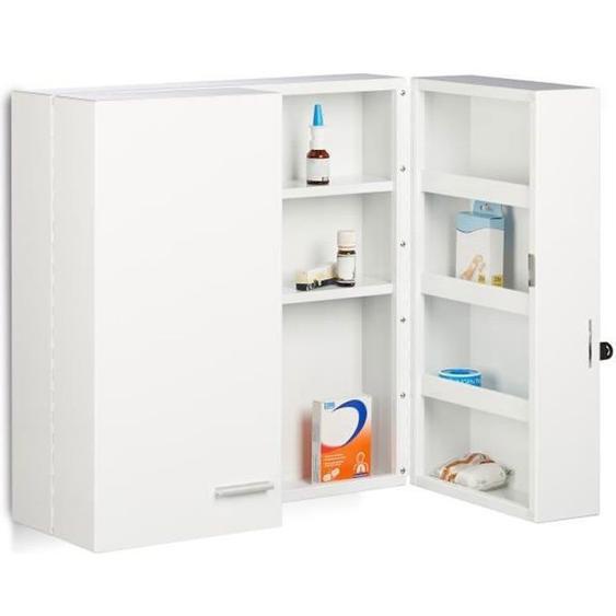 Relaxdays Armoire à pharmacie XXL en métal acier 2 portes fermables blanc 11 compartiments HxlxP: 53 x 53 x 20 cm, blanc