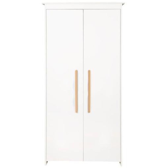 Armoire Bébé 2 Portes ROBA - Lilo - Armoire de Rangement à 3 Compartiments et Penderie - Blanc - Poignées en Bois Massif