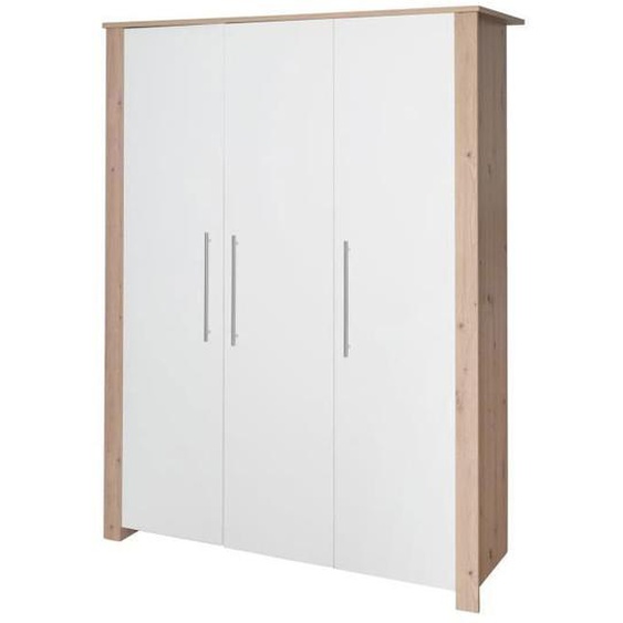 Armoire Bébé 3 Portes Battantes ROBA - Malo - Meuble de Rangement avec Penderie et 8 Compartiments - Blanc - Décor Chêne Clair