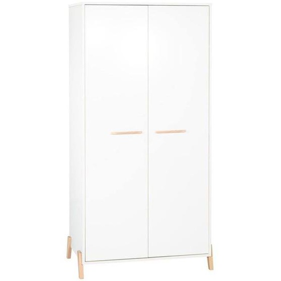 Armoire Bébé Joy Naturel - Blanche - Sur Pieds En Bois Naturel - 2 Portes - Babyprice Blanc