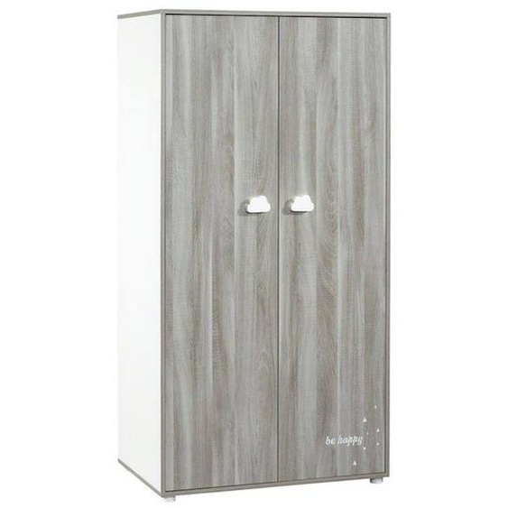 Armoire Bébé Smile Ours - Chêne Silex - Blanche - 2 Portes - 168x85x57cm - Babyprice Gris