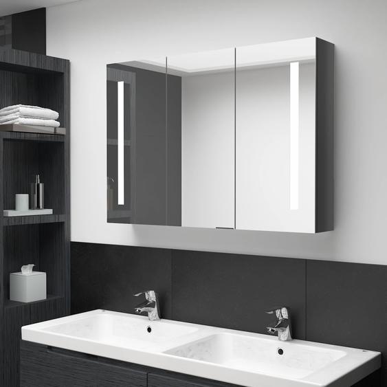 Armoire de salle de bain à miroir LED 89x14x62 cm Gris brillant