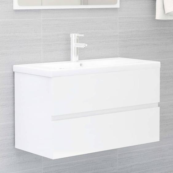 Armoire dévier avec lavabo intégré Blanc brillant Aggloméré