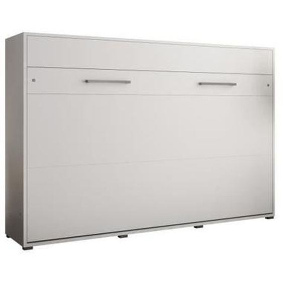 Armoire lit escamotable Horizontal ALABAMA 140 avec Coffre - Style Contemporain - Blanc Mat (sans Matelas)