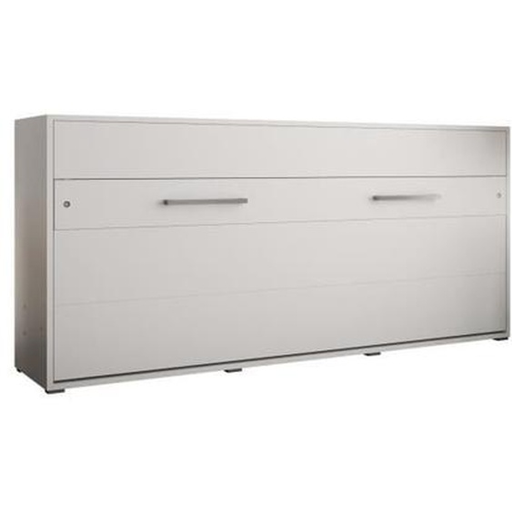 Armoire lit escamotable Horizontal ALABAMA 90 avec Coffre - Style Contemporain - Blanc Mat (sans Matelas)