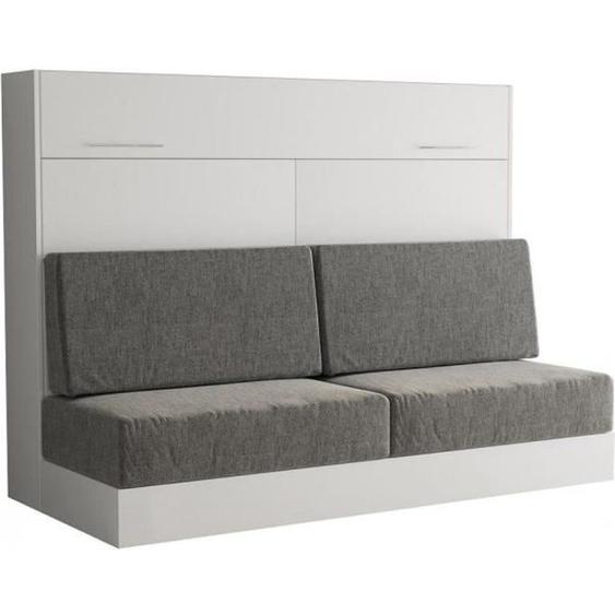 Armoire lit escamotable INSIDE 75 DANZO SOFA blanc - Canapé gris - Couchage 140x200 cm