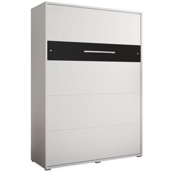 Armoire lit escamotable Vertical ALABAMA 140 avec Coffre - Style Contemporain - Blanc Mat + Noir Mat (sans Matelas)