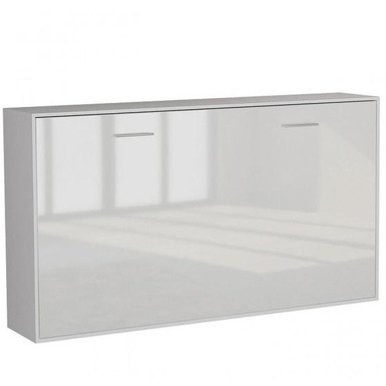 Armoire lit horizontale escamotable STRADA-V2 structure blanc mat façade blanc brillant couchage 90*200 cm.