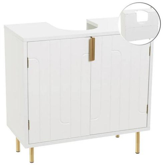 Armoire, meuble de rangement sous évier pour salle de bain avec 2 portes coloris blanc