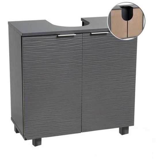 Armoire, meuble de rangement sous évier pour salle de bain avec 2 portes coloris noir