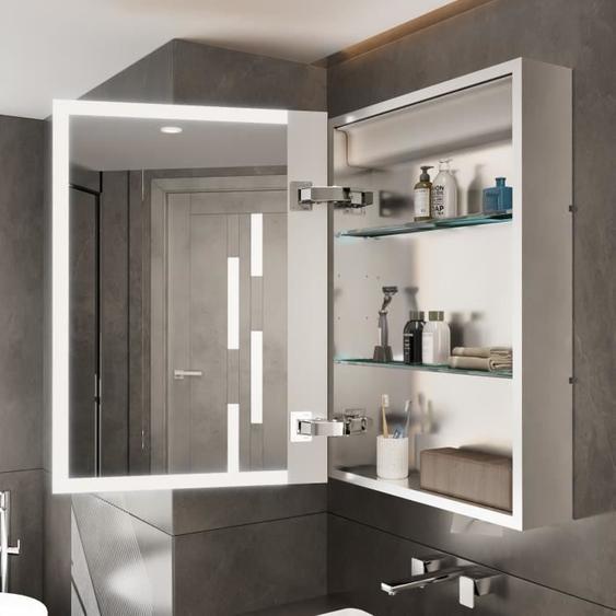 Armoire Miroir Salle de Bain avec Éclairage LED Armoire Toilette Mural avec Rangement Meuble Miroir 50x13.5x70cm