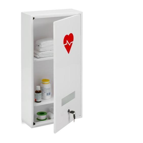 Relaxdays Armoire à pharmacie, verrouillable, 3 niveaux, acier, HLP: 60x30x12 cm, étagère à médicaments, maison, blanc