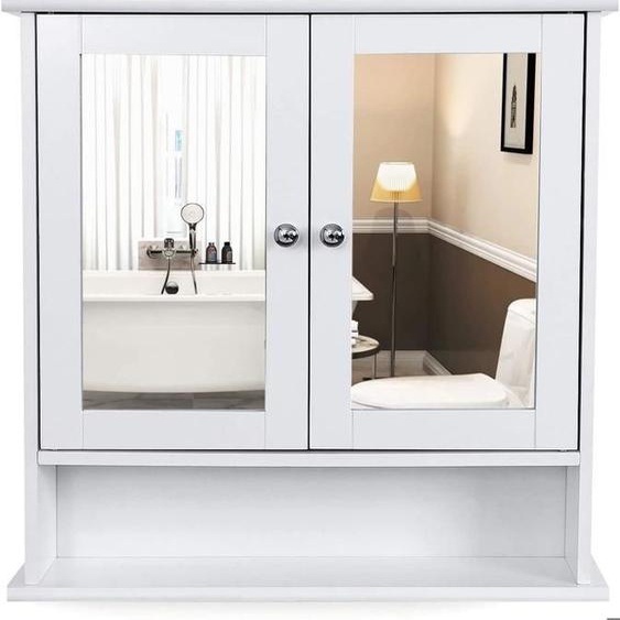 Armoire murale pharmacie salle de bain 2 miroirs MDF blanc