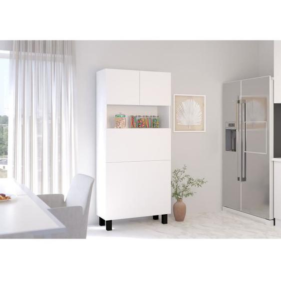 Armoire Placard Convertible en bureau et table Home office 175x80x32cm « Homi- Blanc mat / blanc mat »