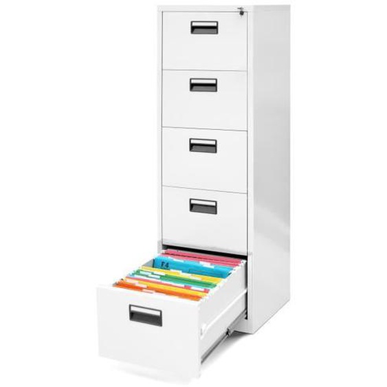 Armoire pour Dossiers Suspendus Métallique avec 5 Tiroirs Revêtement en Poudre Tôle dacier 162 cm x 46 cm x 62 cm (Blanc)