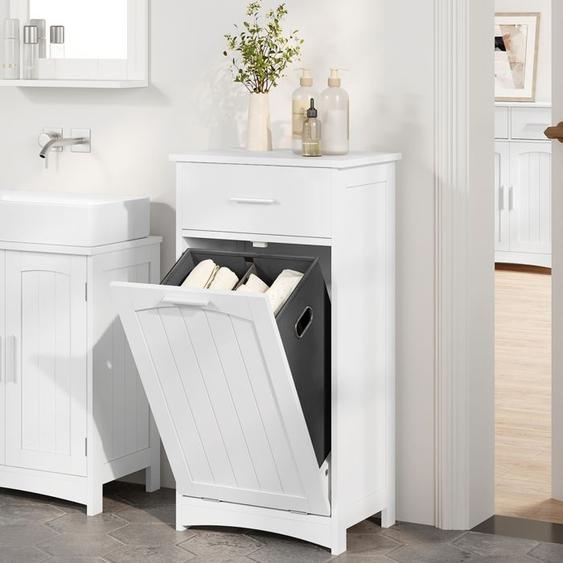 Armoire Salle de Bain - EUGAD Meuble WC avec Panier à Linge - 42x30x82cm - Blanc