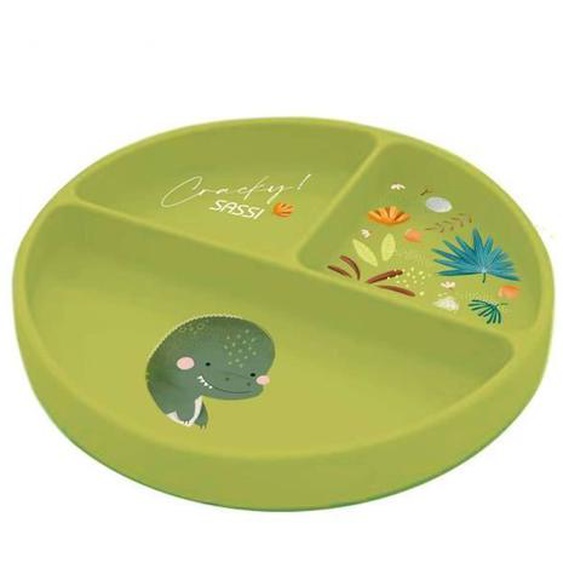 Assiette Compartimentée En Silicone Avec Ventouse Animaux Dino Vert