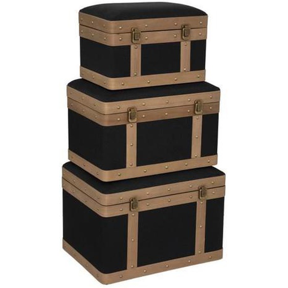 Atmosphera - Set de 3 Malles de rangement déco en Bois et Lin noir Noir