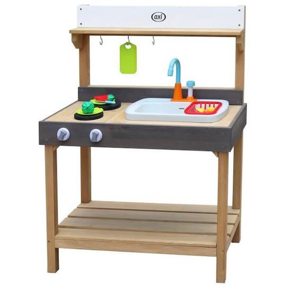 Axi Rosa Cuisine Enfant En Bois Cuisine De Jeu Multifonctionnelle Jouet À Sable & Eau Avec Kit Daccessoires De 17 Pièces Marron