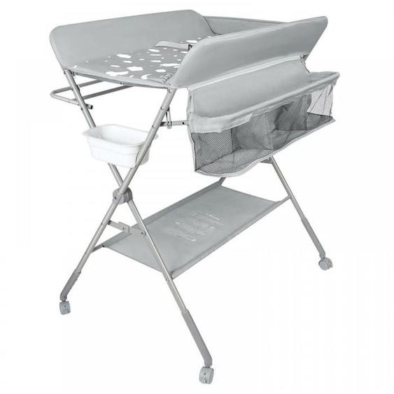 B.LIVEM Table à langer Pliable pour bébé avec Roulettes, 76*62*101cm, Gris clair,sac de rangement, hauteur réglable