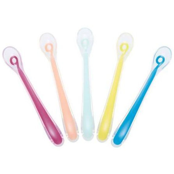 Babymoov Lot De 5 Cuillères Bébé 1er Âge En Silicone, Ergonomiques, Passent Au Lave-vaisselle, Sans Bpa, Multicolore Bleu