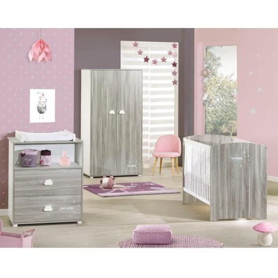 BABYPRICE Chambre complète Smile chêne Silex : Lit 60*120 cm + Commode à langer + Armoire