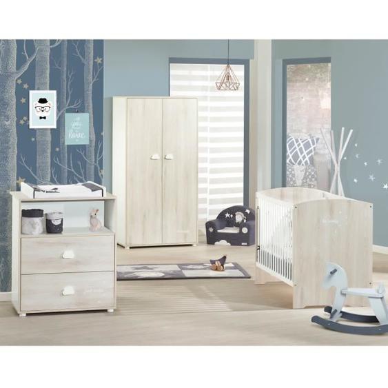 BABYPRICE Chambre complète Smile hêtre Cendre : Lit 60*120 cm + Commode à langer + Armoire