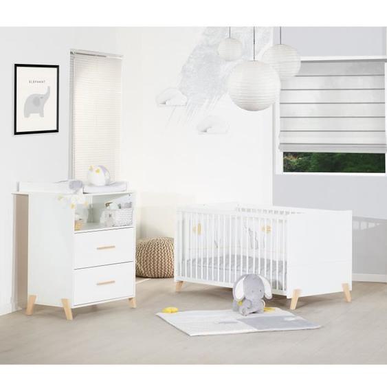 BABYPRICE JOY NATUREL Lit évolutif 70*140cm + commode 2 portes et 1 niche