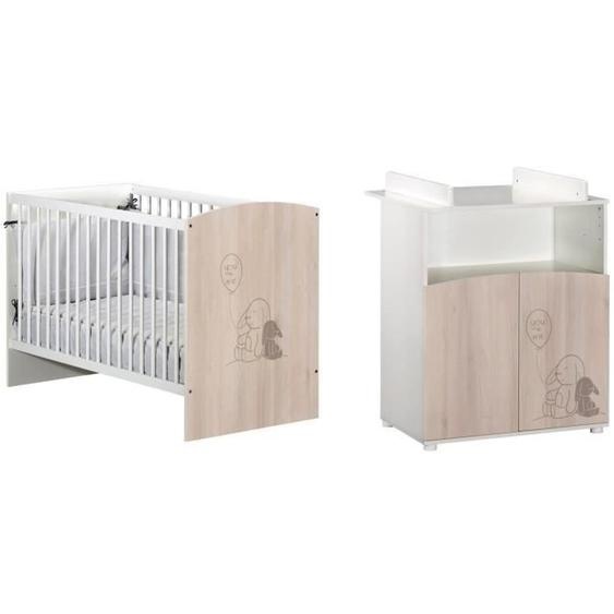 BABYPRICE Lit Bébé Lapinou 120x60 cm 3 positions + Commode à Langer Lapinou 2 portes - 1 Niche